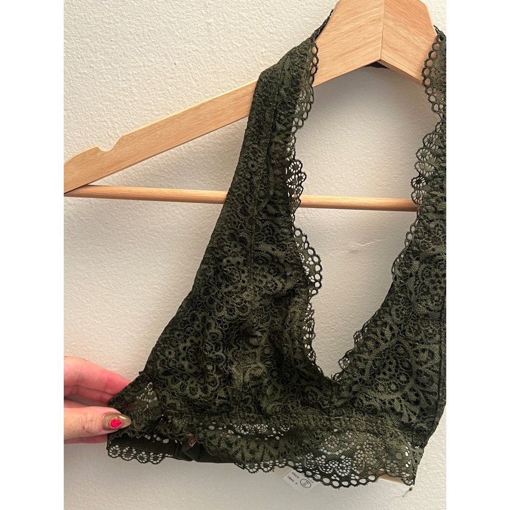Gilly Hicks Olive Green Lace Halter Bralette XXS Minimalist Layering Top Neutral